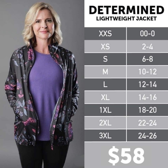 NWT Lularoe Rise Determined Zip Up Windbreaker‎ XL Floral.DETERMINEDLIGHTWEIGHT - Picture 14 of 16